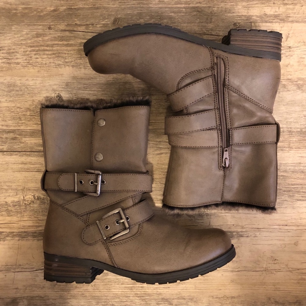 Gray combat boots